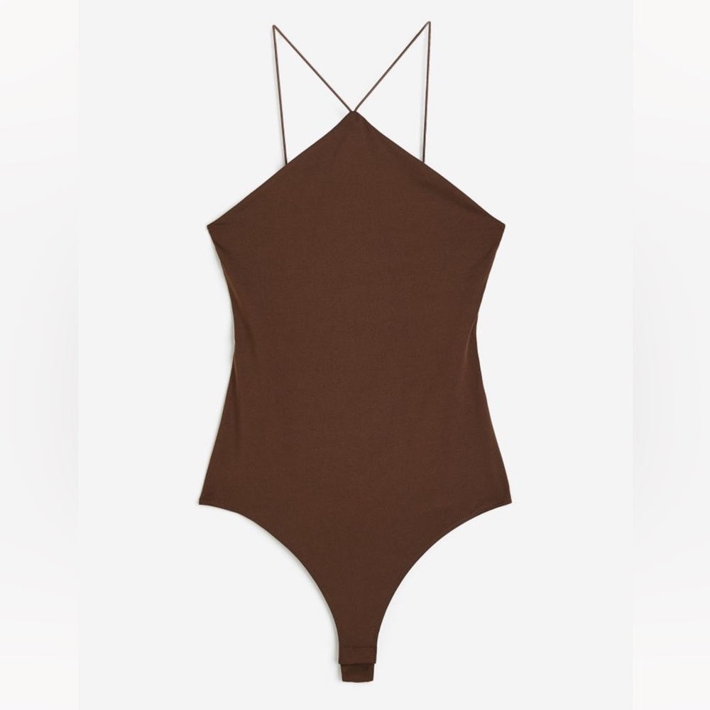 NWT! H&M Jersey Thong Bodysuit in Dark Brown - M